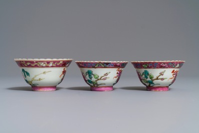 Three Chinese famille rose Peranakan or Straits market bowls, 19th C.