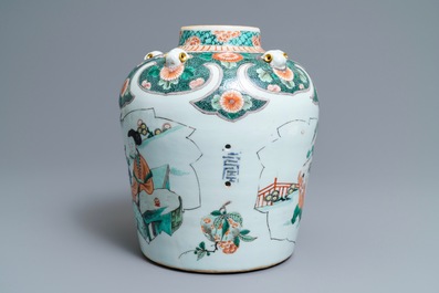 A large Chinese famille verte teapot or ewer, Kangxi