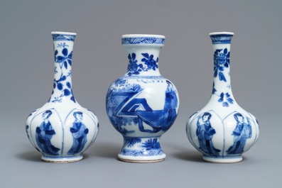 Three Chinese blue and white 'Long Eliza' vases, Kangxi