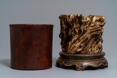 Two Chinese wooden brush pots, 19/20th C.