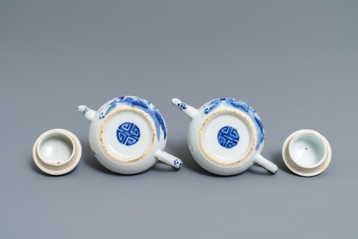 A pair of Chinese blue and white 'Bleu de Hue' Vietnamese market teapots, 19th C.