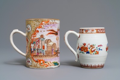 Two Chinese famille rose and Mandarin design mugs, Qianlong