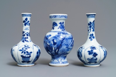 Three Chinese blue and white 'Long Eliza' vases, Kangxi