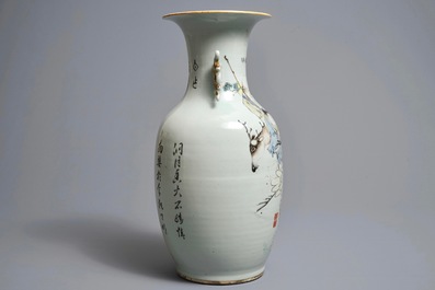 A Chinese qianjiang cai vase and a round hat stand, 19/20th C.