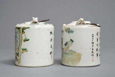 Three Chinese qianjiang cai teapots and an oval dish, 19/20th C.