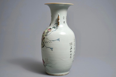 A Chinese qianjiang cai vase and a round hat stand, 19/20th C.