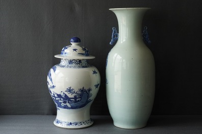 Six Chinese blue and white and famille rose vases, 19th C.