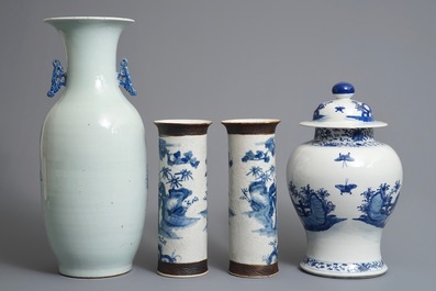 Six Chinese blue and white and famille rose vases, 19th C.