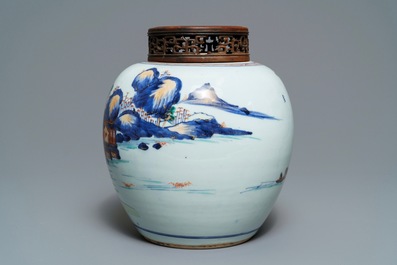 A Chinese Imari-style landscape jar, Kangxi