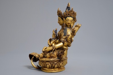 Five Sino-Tibetan gilt bronze Buddha figures, 19/20th C.