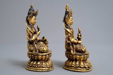 Five Sino-Tibetan gilt bronze Buddha figures, 19/20th C.