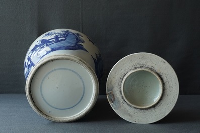 Six Chinese blue and white and famille rose vases, 19th C.
