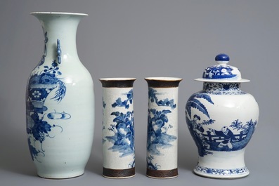 Six Chinese blue and white and famille rose vases, 19th C.