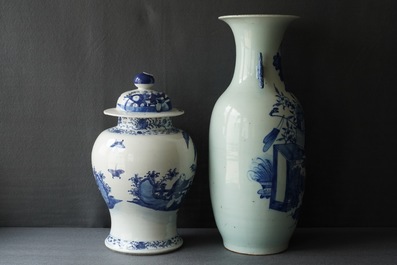 Six Chinese blue and white and famille rose vases, 19th C.