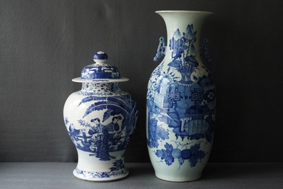 Six Chinese blue and white and famille rose vases, 19th C.