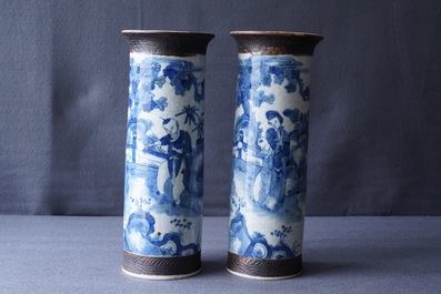 Six Chinese blue and white and famille rose vases, 19th C.
