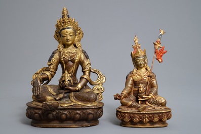 Five Sino-Tibetan gilt bronze Buddha figures, 19/20th C.