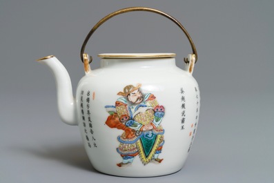 A Chinese famille rose 'Wu Shuang Pu' teapot and cover, 19th C.