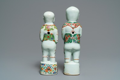 Two Chinese famille verte models of Hoho boys, Kangxi