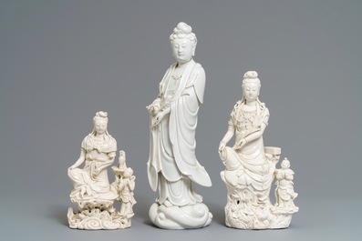Three Chinese blanc de Chine groups, 19/20th C.