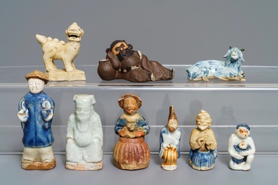 Nine Chinese blue and white biscuit figures, Qianlong