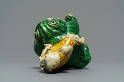 A Chinese verte biscuit model of Liu Hai on the toad, Kangxi