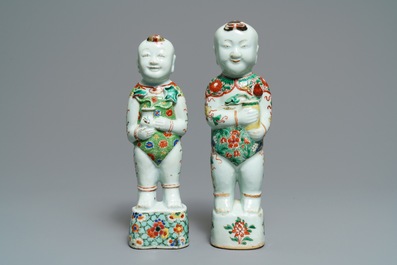 Two Chinese famille verte models of Hoho boys, Kangxi