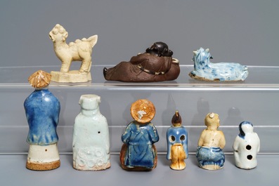 Nine Chinese blue and white biscuit figures, Qianlong