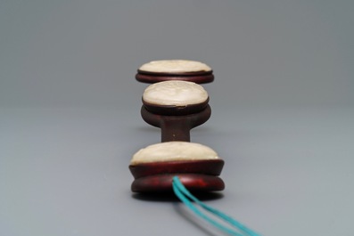 A Chinese jade-embellished wood scepter in display box, Republic, 20th C.