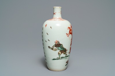 A Chinese famille verte 'Zhongkui' vase, Kangxi