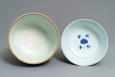 A pair of Chinese blue and white vases and two bowls, Kangxi