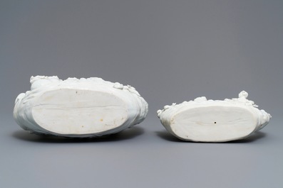 Two Chinese Dehua blanc de Chine groups with immortals on log boats, 19th C.