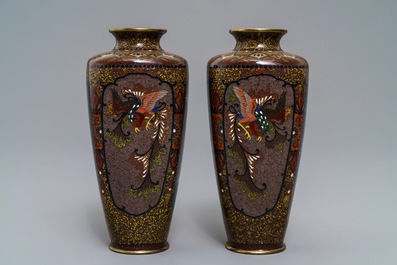 Drie Japanse cloisonn&eacute; vazen, Meiji, 19e eeuw