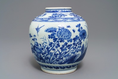 A Chinese blue and white vase with birds among flowers, Wanli