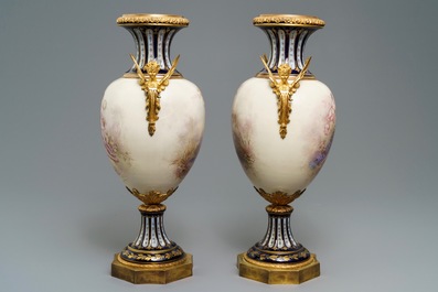 A pair of gilt bronze-mounted S&egrave;vres porcelain vases, France, 19th C.
