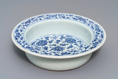 A Chinese blue and white flower scroll basin, Qianlong
