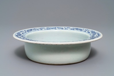 A Chinese blue and white flower scroll basin, Qianlong