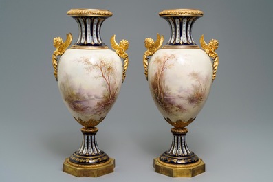 A pair of gilt bronze-mounted S&egrave;vres porcelain vases, France, 19th C.