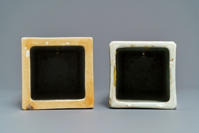 Two square Chinese qianjiang cai hat stands, 19/20th C.