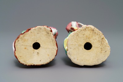 Two Chinese famille rose candle holders modelled as court ladies, Qianlong