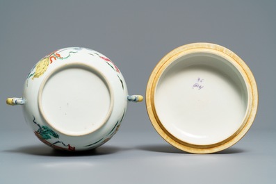A Chinese famille rose two-handled bowl and cover, Yongzheng