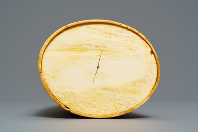 A large Japanese carved ivory brush pot, Meiji, 19th C.