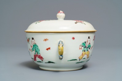A Chinese famille rose two-handled bowl and cover, Yongzheng