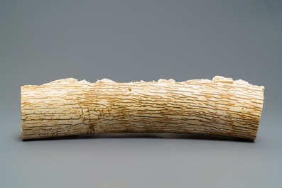 A Chinese carved ivory group with warriors on horseback, 2nd quarter 20th C.