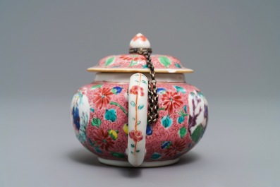 A Chinese famille rose silver-mounted teapot and cover, Yongzheng