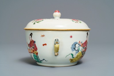 A Chinese famille rose two-handled bowl and cover, Yongzheng