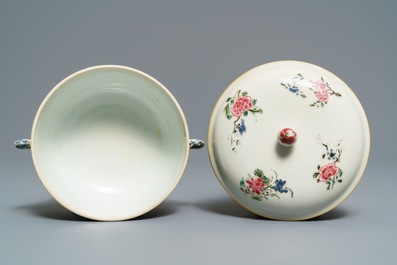 A Chinese famille rose two-handled bowl and cover, Yongzheng