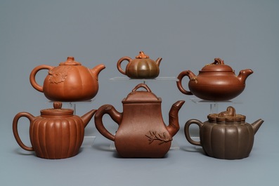 Six Chinese Yixing stoneware teapots and covers, 19th C.