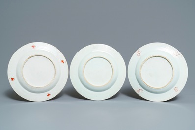 Three Chinese famille rose plates, Yongzheng/Qianlong
