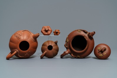 Six Chinese Yixing stoneware teapots and covers, 19th C.